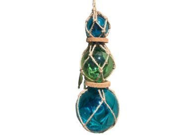 Seafoam Mist Trio Glass Ball Fishing Floats with Brown Netting Decoration 11""