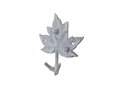 Whitewashed Cast Iron Maple Tree Leaves Decorative Metal Tree Branch Hooks 6.5""