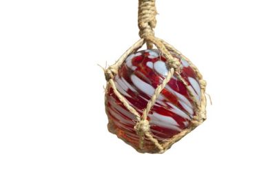 Crimson Tide Handblown Glass Ball Fishing Float with Brown Netting Decoration 4""