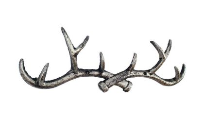 Rustic Silver Cast Iron Antler Wall Hooks 15""