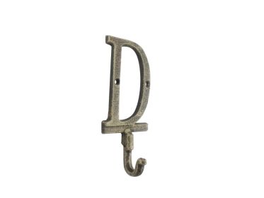 Rustic Gold Cast Iron Letter D Alphabet Wall Hook 6""