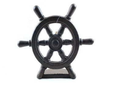 Cast Iron Ship Wheel Door Stopper 9""