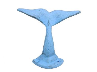 Rustic Light Blue Cast Iron Decorative Whale Tail Hook 5""