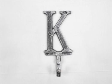 Rustic Silver Cast Iron Letter K Alphabet Wall Hook 6""
