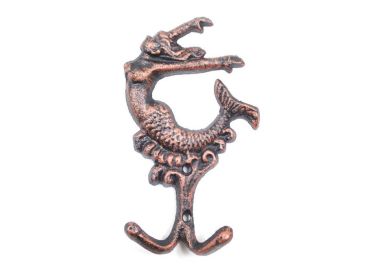Rustic Copper Cast Iron Mermaid Key Hook 6""