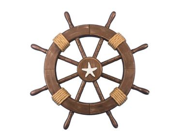 Rustic Wood Finish Decorative Ship Wheel with Starfish 18""