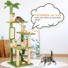 55 inch indoor cat tree, green leaves, multi-storey large cat tower, indoor cat with hammock