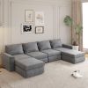 [VIDEO provided][New]115*58" Chenille Modular Sectional Sofa,U Shaped Reversible Couch,Free Combination,6 Seat Sleeper Sofa Bed with Ottoman