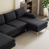 280*130*85 U-Shaped 4-Seat Linen Seat Frame Wooden Frame Back Iron Frame Golden Feet Indoor Modular Sofa Black