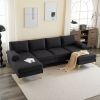 280*130*85 U-Shaped 4-Seat Linen Seat Frame Wooden Frame Back Iron Frame Golden Feet Indoor Modular Sofa Black