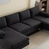 280*130*85 U-Shaped 4-Seat Linen Seat Frame Wooden Frame Back Iron Frame Golden Feet Indoor Modular Sofa Black