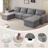 [VIDEO provided][New]115*58" Chenille Modular Sectional Sofa,U Shaped Reversible Couch,Free Combination,6 Seat Sleeper Sofa Bed with Ottoman