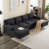 280*130*85 U-Shaped 4-Seat Linen Seat Frame Wooden Frame Back Iron Frame Golden Feet Indoor Modular Sofa Black