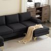 280*130*85 U-Shaped 4-Seat Linen Seat Frame Wooden Frame Back Iron Frame Golden Feet Indoor Modular Sofa Black