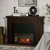 HOMCOM 35" Electric Fireplace with Mantel, 1400W Freestanding Fireplace Heater with Remote Control, Overheat Protection, Timer, Brown