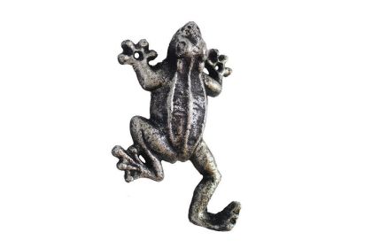 Rustic Silver Cast Iron Frog Hook 6""