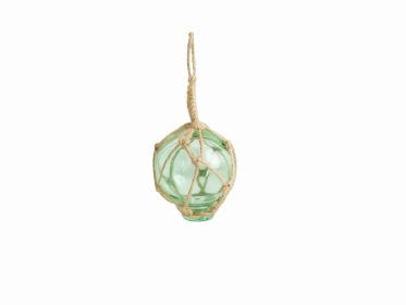 Seafoam Green Japanese Glass Ball Fishing Float With Brown Netting Decoration 2""