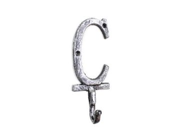Rustic Silver Cast Iron Letter C Alphabet Wall Hook 6""