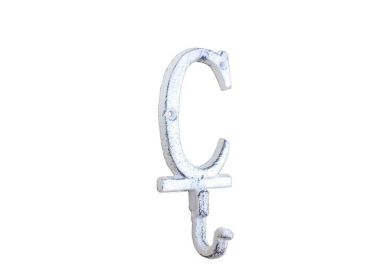 Whitewashed Cast Iron Letter C Alphabet Wall Hook 6""