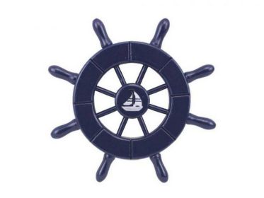 Dark Blue Decorative Ship Wheel With Sailboat 6""