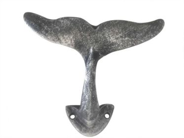 Antique Silver Cast Iron Decorative Whale Tail Hook 5""
