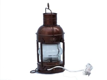 Antique Copper Anchor Electric Lantern 12""