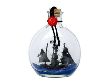 Caribbean Pirate Model Ship in a Glass Bottle Christmas Ornament 4""