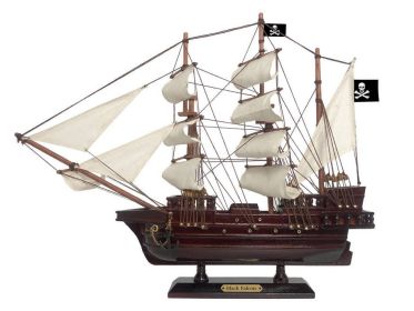 Wooden Captain Kidd's Black Falcon White Sails Pirate Ship Model 15""