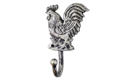 Rustic Silver Cast Iron Rooster Hook 7""