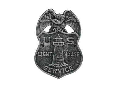 Antique Silver Cast Iron US Lighthouse Service Sign 9""