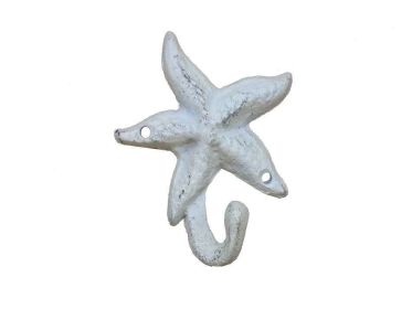 Whitewashed Cast Iron Starfish Hook 4""