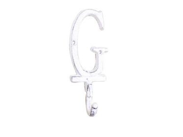 Whitewashed Cast Iron Letter G Alphabet Wall Hook 6""