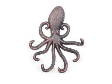 Rustic Copper Cast Iron Wall Mounted Decorative Octopus Hooks 7""