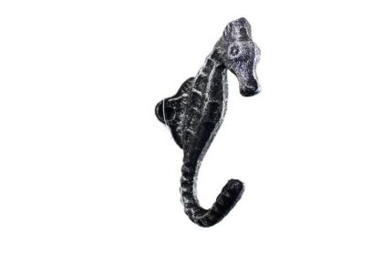 Antique Silver Cast Iron Decorative Seahorse Hook 5""