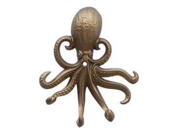 Antique Brass Wall Mounted Octopus Hooks 7""