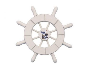 White Decorative Ship Wheel With Seagull 6"