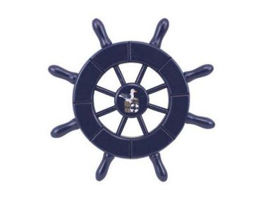 Dark Blue Decorative Ship Wheel With Seagull 6""