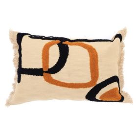 Handcrafted Tufted Cotton Slub Lumbar Pillow (Color: Beige)