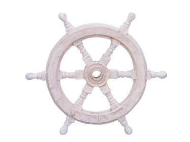 Classic Wooden Whitewashed Decorative Ship Steering Wheel (size: 12"")