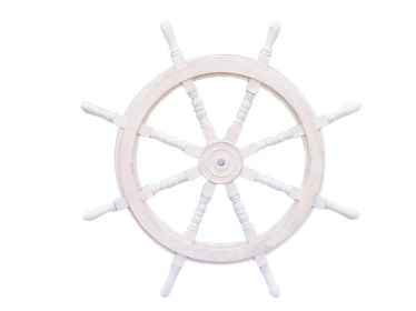 Classic Wooden Whitewashed Decorative Ship Steering Wheel (size: 36"")