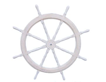Classic Wooden Whitewashed Decorative Ship Steering Wheel (size: 48"")