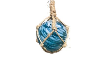 Handblown Glass Ball Fishing Float with Brown Netting Decoration 4"" (Option: Ocean Mist)
