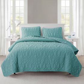 Queen Coastal Beach 3-Piece Quilt Set (Option: Starfish Seashell Seahorse Aqua Blue Teal)