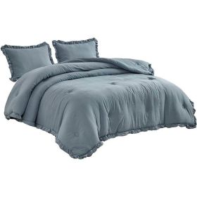King Oversized Ruffled Edge Microfiber Comforter Set (Color: Blue)