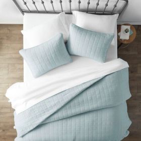 3 Piece Microfiber Farmhouse Coverlet Bedspread Set (Color: Light Bluesize)