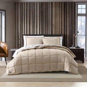 Full/Queen Plush Sherpa Reversible Micro Suede Comforter Set in (Color: Beige)