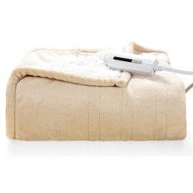 Heated Electric Sherpa Throw Blanket in (Color: Beige/White)
