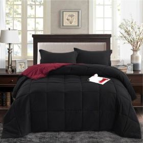 Full/Queen Traditional Microfiber Reversible 3 Piece Comforter Set in (Color: Black/Maroon)