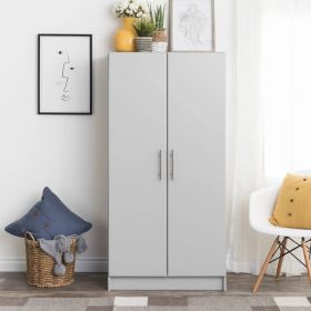 Bedroom Armoire Wardrobe Cabinet with Hanging Rail (Color: Light Grey)