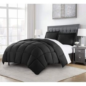 King Size Reversible Microfiber Down Alternative Comforter Set in (Color: Black)